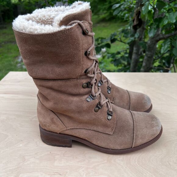 UGG Gradin Dark Chestnut Suede Lace-up Military Combat Boots Size US 9 Women